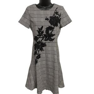 Betsey Johnson black and white dress with floral appliqués size 2